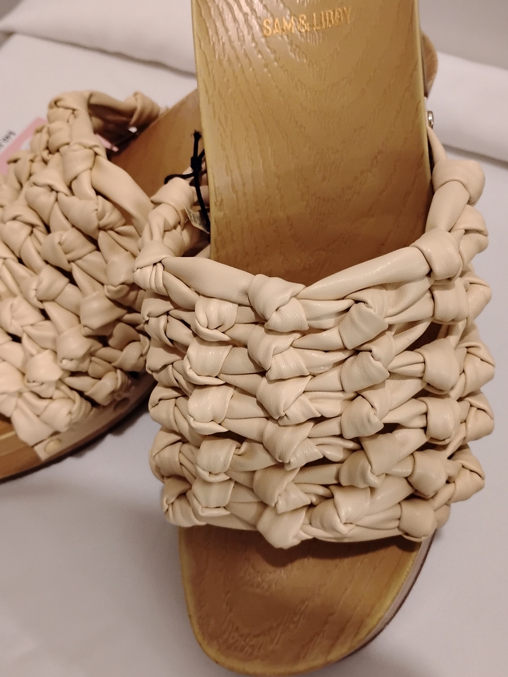 Sam & Libby Cream Woven Slide Sandals